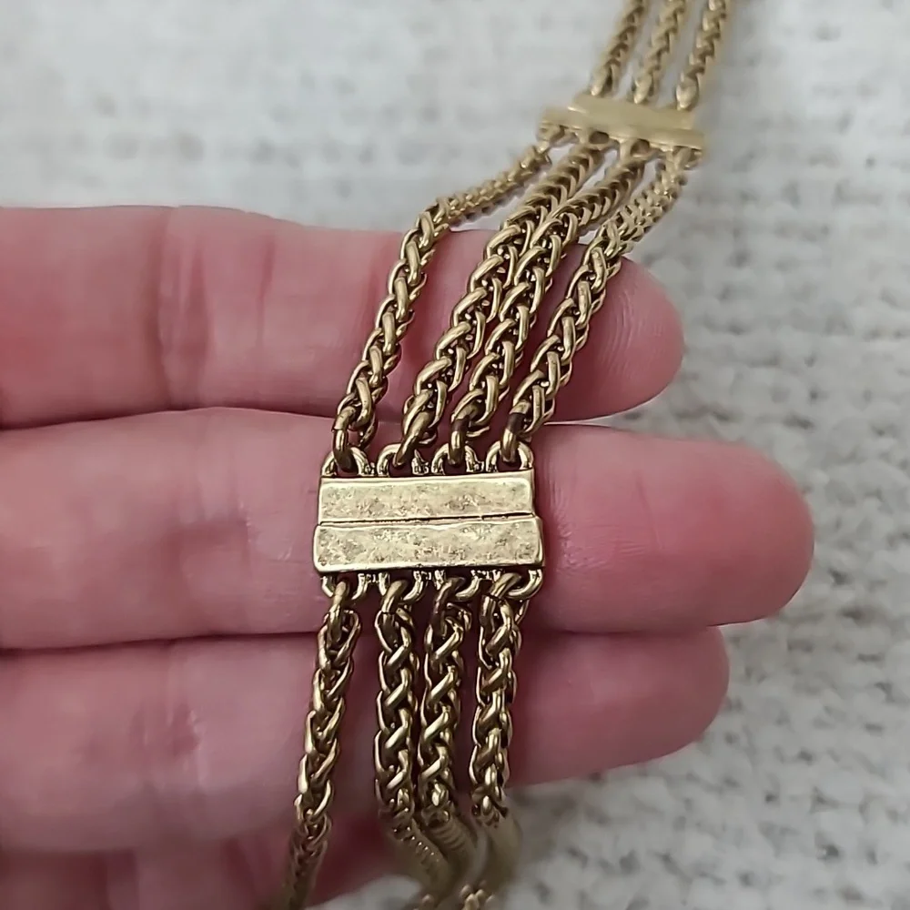 Lucky Brand Semi Precious Accents Gold Toned Multi Layered Chain Necklace NWT